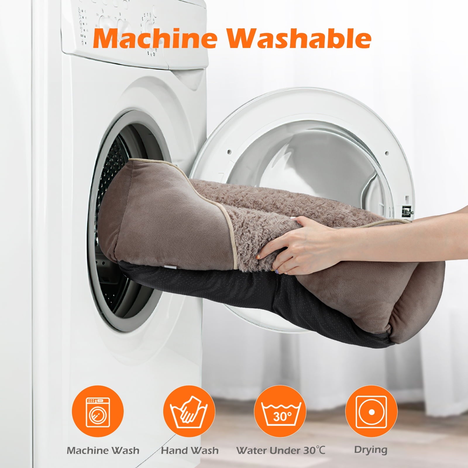 Soft Calming Sleeping Puppy Bed, Rectangle Washable Orthopedic Dog Bed, Large Dog Bed for Large Medium Small Dogs, Durable Pet Cuddler with Anti-Slip Bottom, Beige, 20Inch