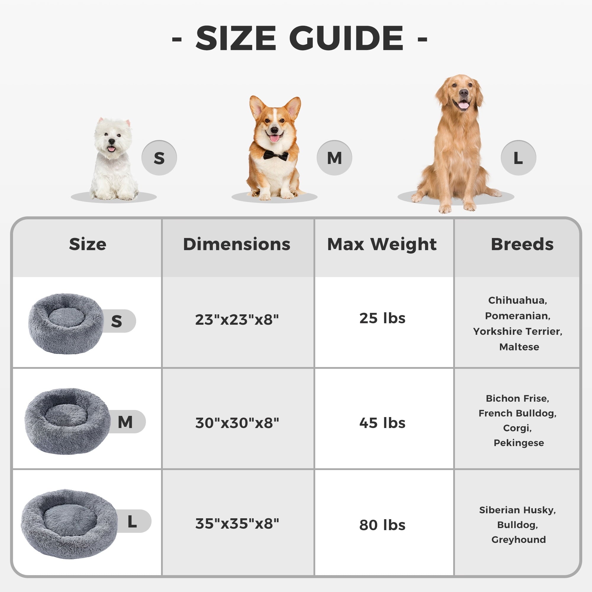 Calming Donut Dog Bed Anti-Anxiety Plush Pillow round Puppy Cat Bed 23" for Pets up to 25Lbs,Gray