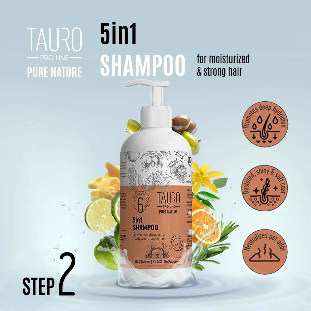 Moisturizing Dog Shampoo 5In1 - Allergy Dog and Cat Shampoo, Sulfate Parabens SLS Free Natural Composition Grooming Product with Essential Oils for Gentle Coat & Skin Deep Hydration, 13.5 Oz