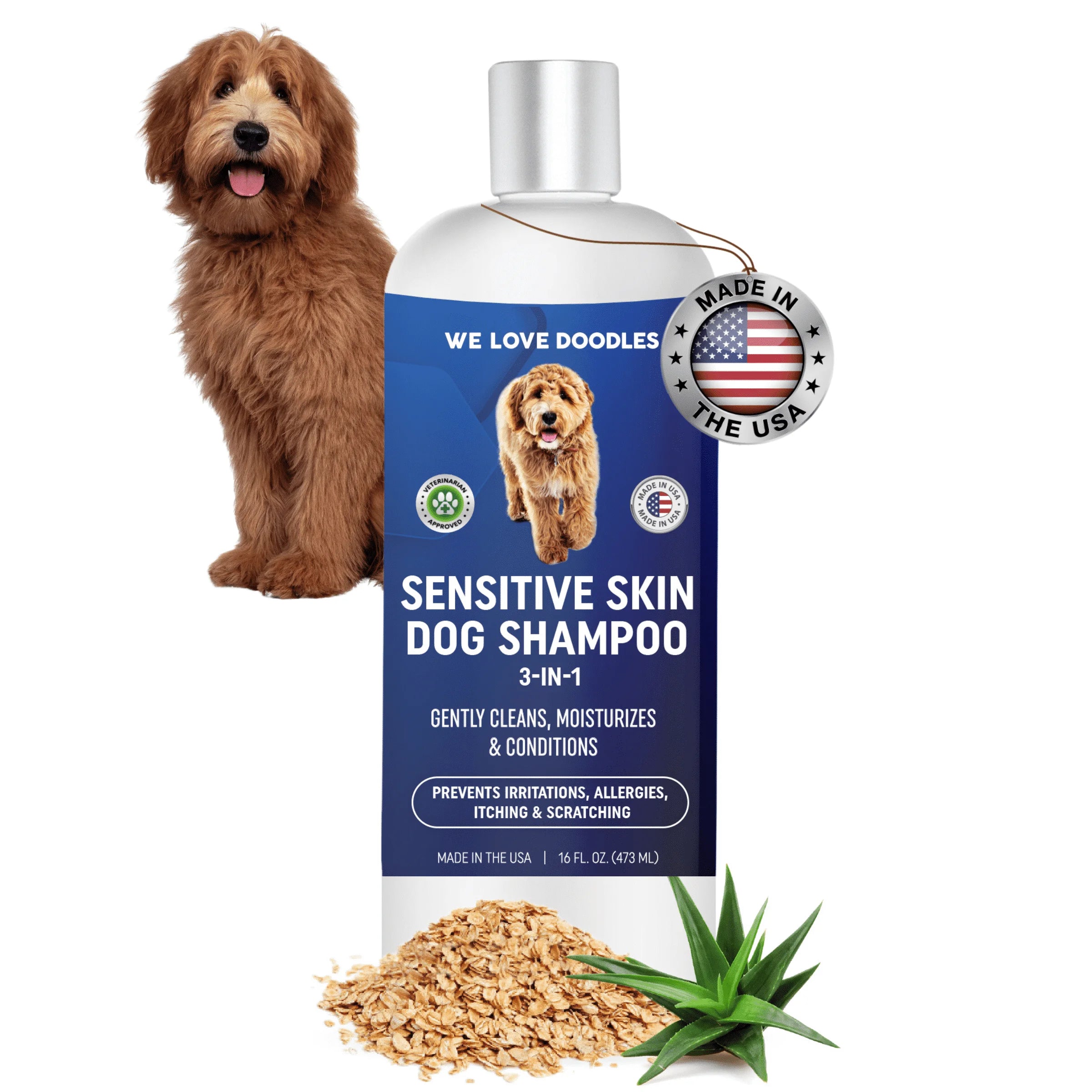 Premium 3-In-1 Sensitive Skin Dog Shampoo, Great for Allergies, Itching, Scratching, Anti-Itch with Oatmeal & Aloe, Made in USA, Itchy Coat Relief, Clean Ingredients, 16 Oz []