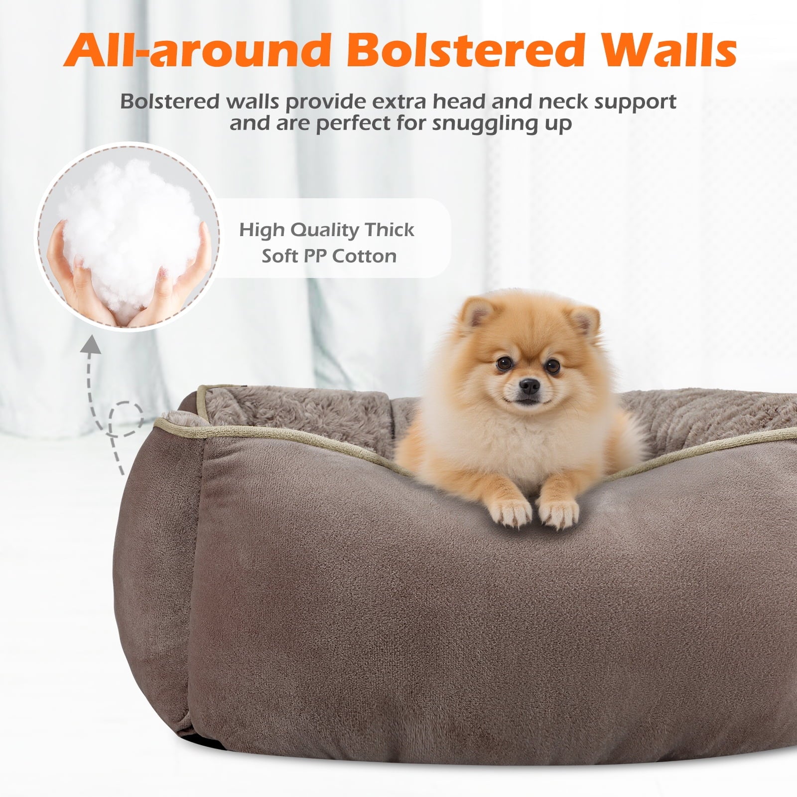 Soft Calming Sleeping Puppy Bed, Rectangle Washable Orthopedic Dog Bed, Large Dog Bed for Large Medium Small Dogs, Durable Pet Cuddler with Anti-Slip Bottom, Beige, 20Inch