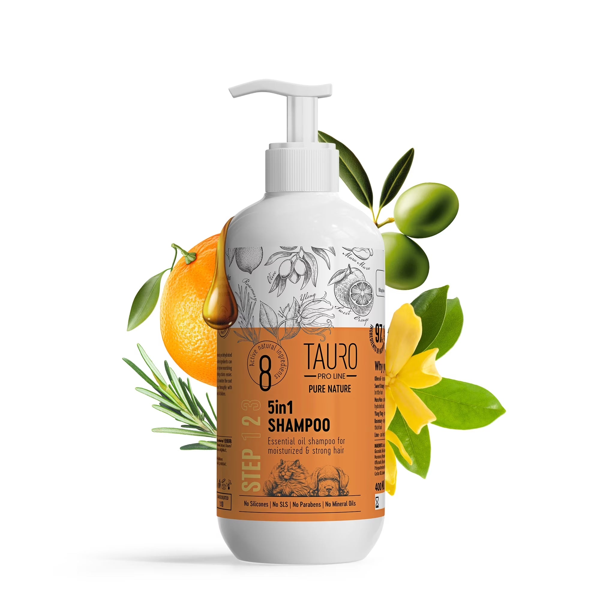 Moisturizing Dog Shampoo 5In1 - Allergy Dog and Cat Shampoo, Sulfate Parabens SLS Free Natural Composition Grooming Product with Essential Oils for Gentle Coat & Skin Deep Hydration, 13.5 Oz