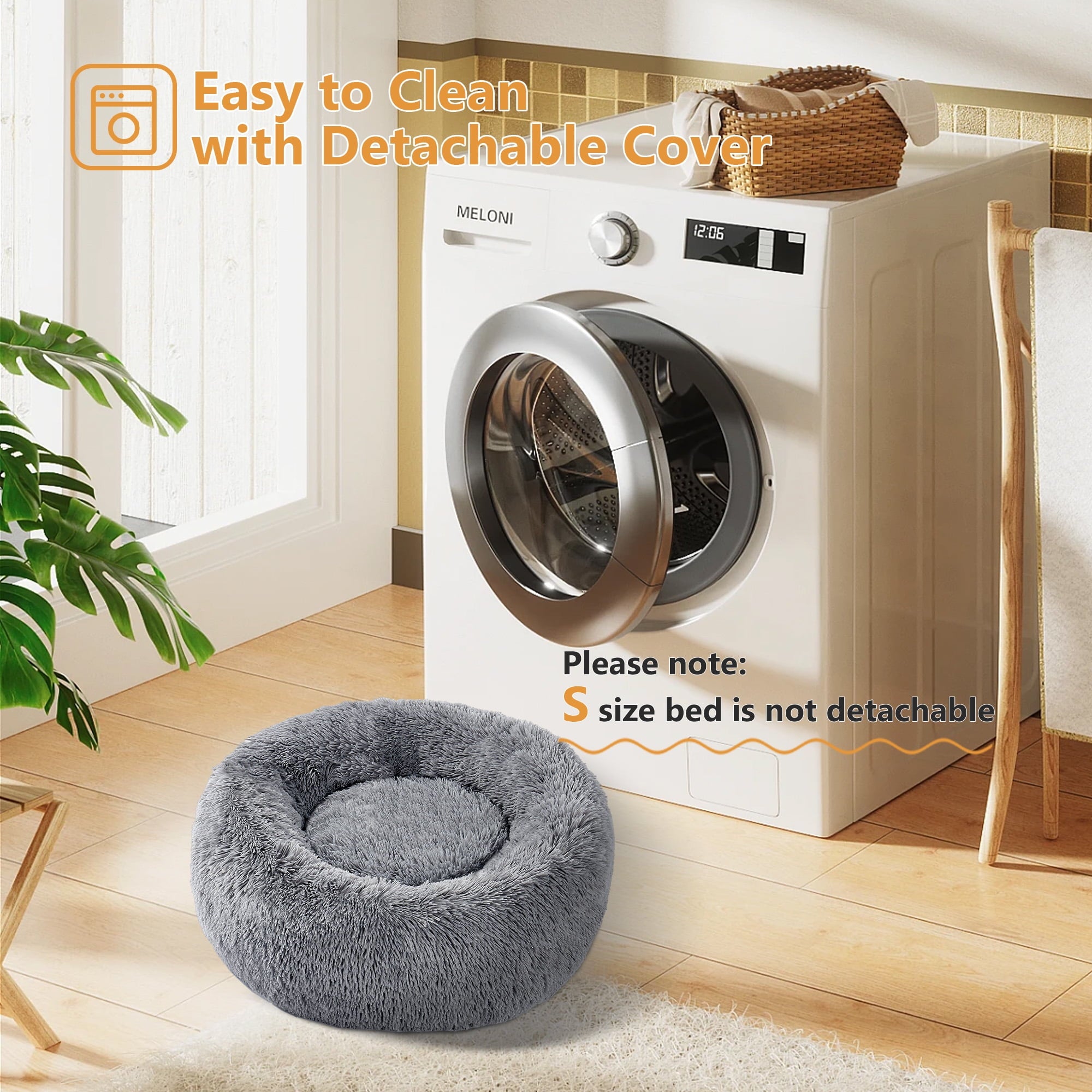 Calming Donut Dog Bed Anti-Anxiety Plush Pillow round Puppy Cat Bed 23" for Pets up to 25Lbs,Gray