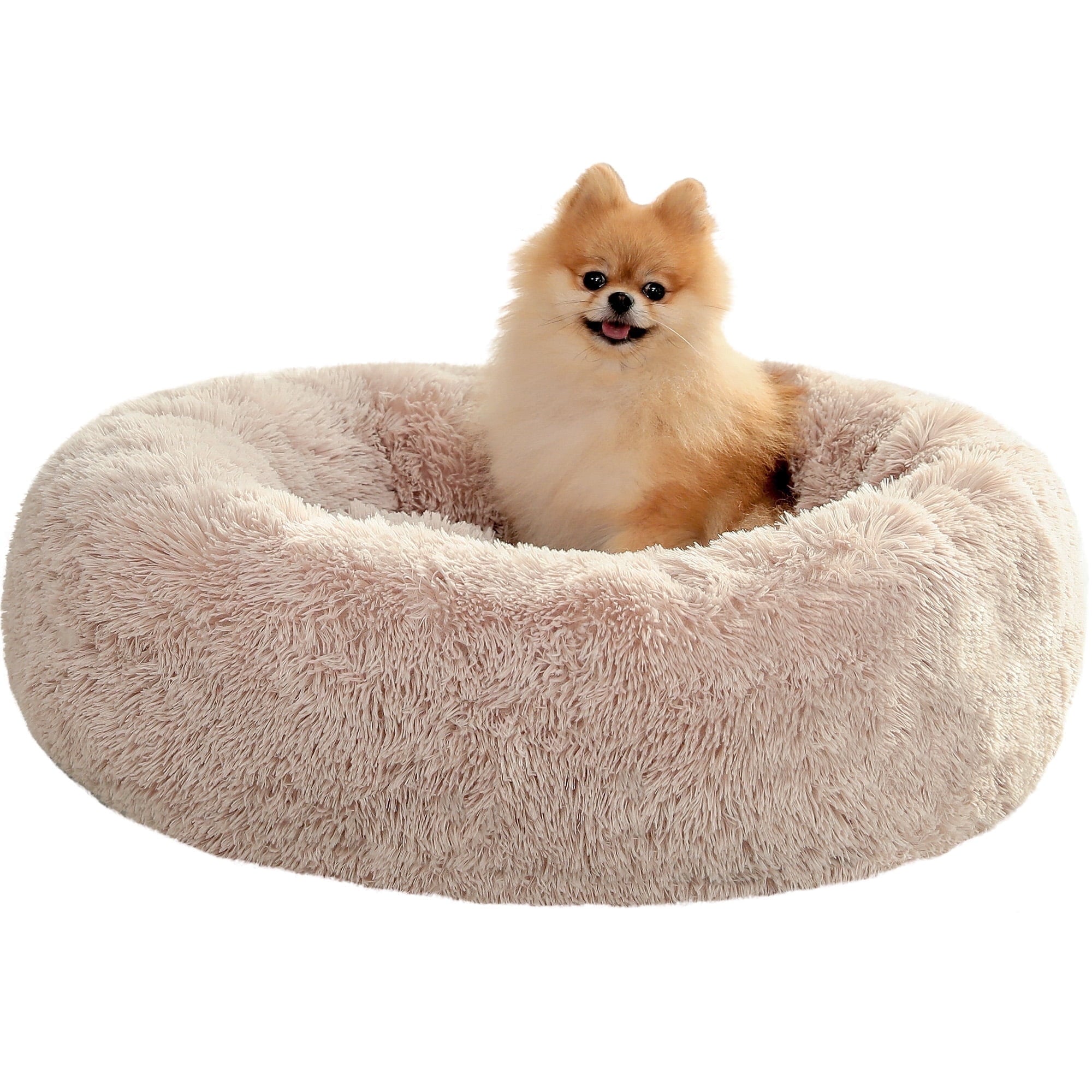 Calming Donut Dog Bed Anti-Anxiety Plush Pillow round Puppy Cat Bed 23" for Pets up to 25Lbs,Gray