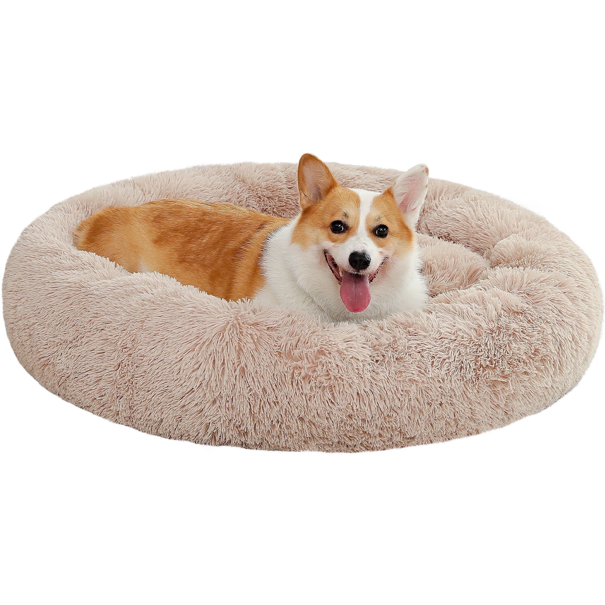 Calming Donut Dog Bed Anti-Anxiety Plush Pillow round Puppy Cat Bed 23" for Pets up to 25Lbs,Gray