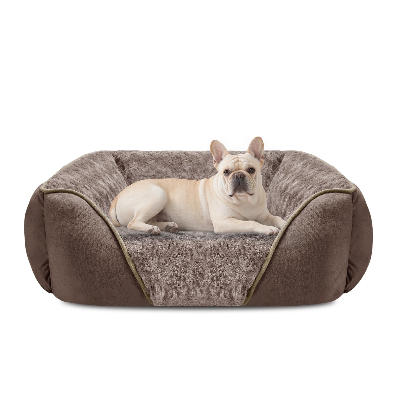 Soft Calming Sleeping Puppy Bed, Rectangle Washable Orthopedic Dog Bed, Large Dog Bed for Large Medium Small Dogs, Durable Pet Cuddler with Anti-Slip Bottom, Beige, 20Inch