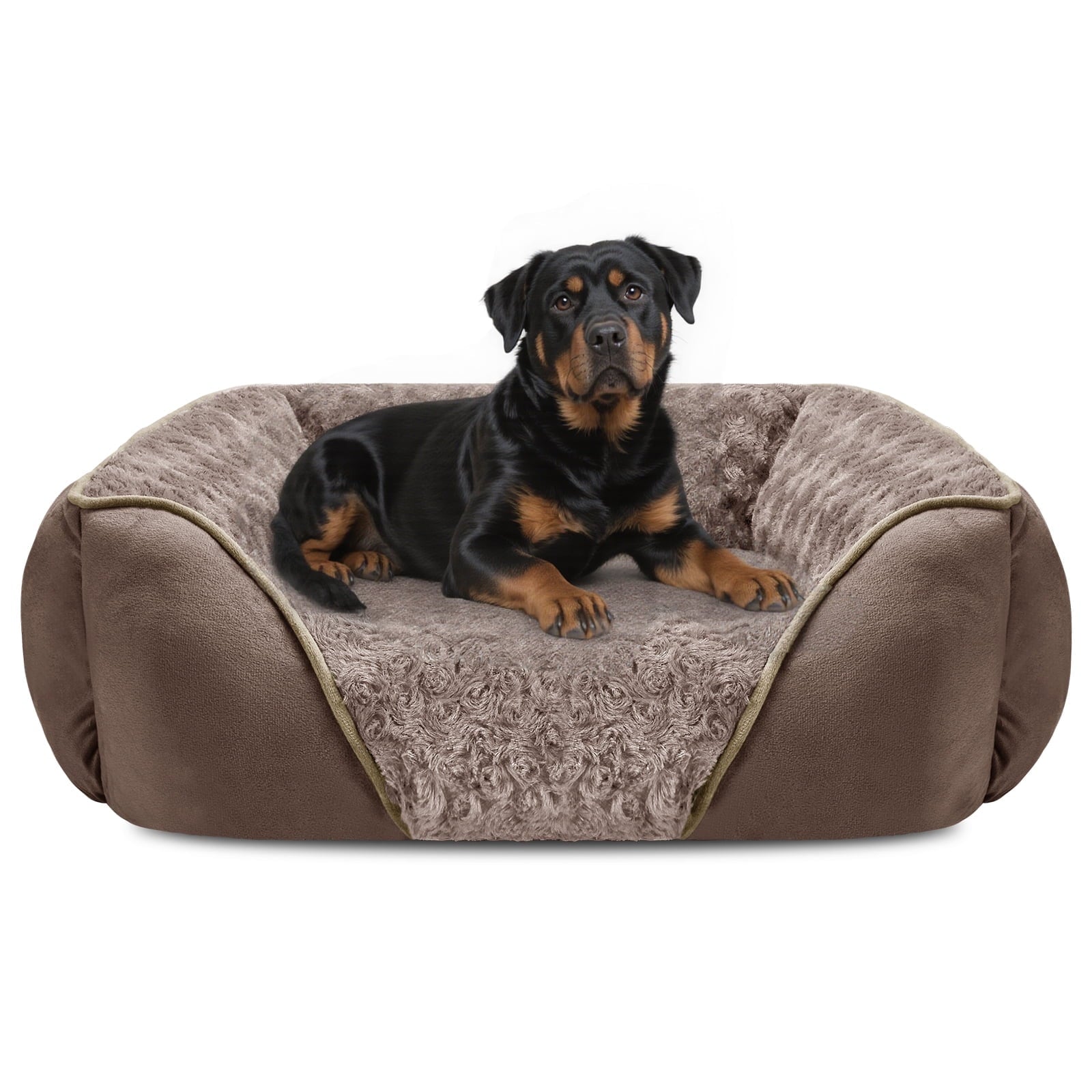 Soft Calming Sleeping Puppy Bed, Rectangle Washable Orthopedic Dog Bed, Large Dog Bed for Large Medium Small Dogs, Durable Pet Cuddler with Anti-Slip Bottom, Beige, 20Inch