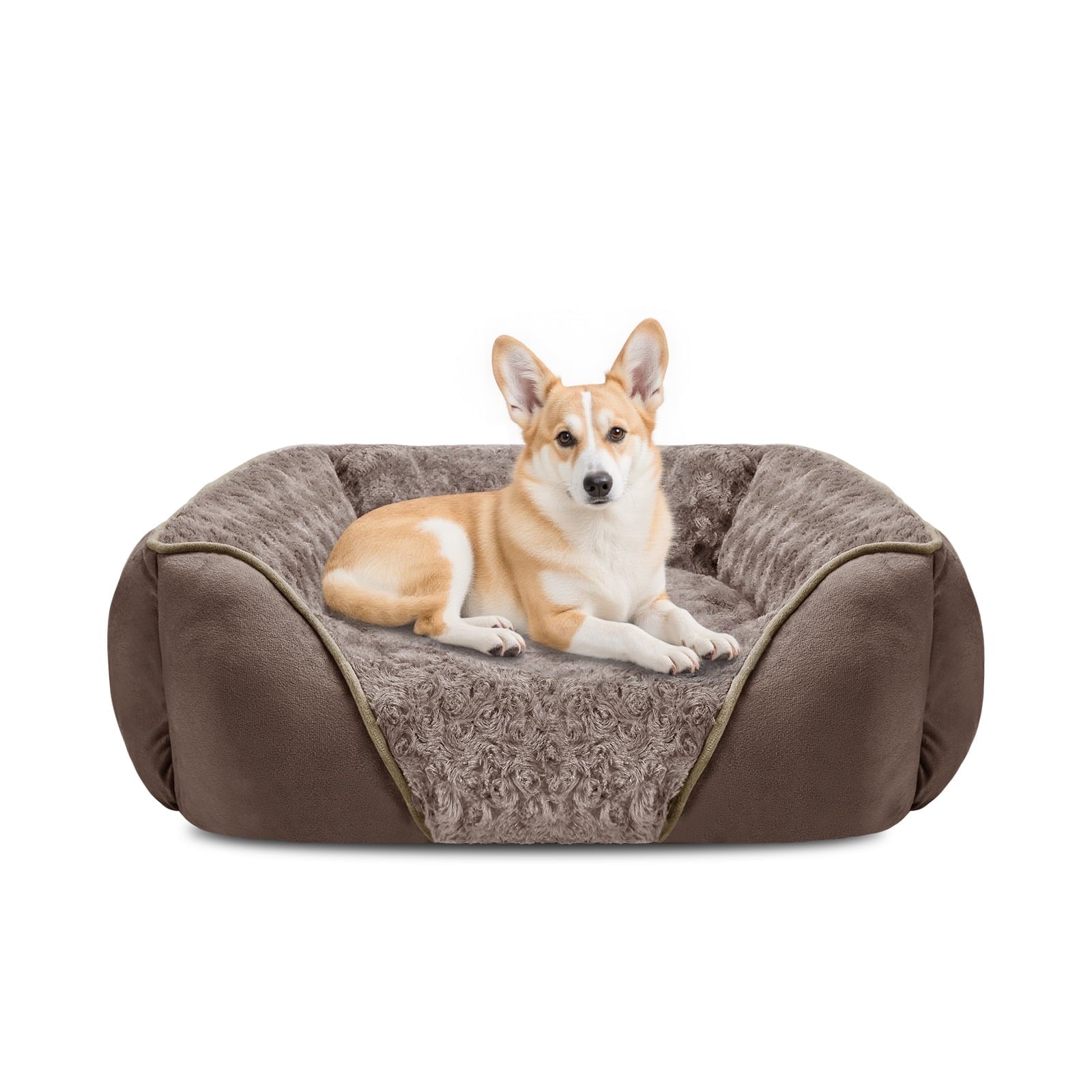 Soft Calming Sleeping Puppy Bed, Rectangle Washable Orthopedic Dog Bed, Large Dog Bed for Large Medium Small Dogs, Durable Pet Cuddler with Anti-Slip Bottom, Beige, 20Inch