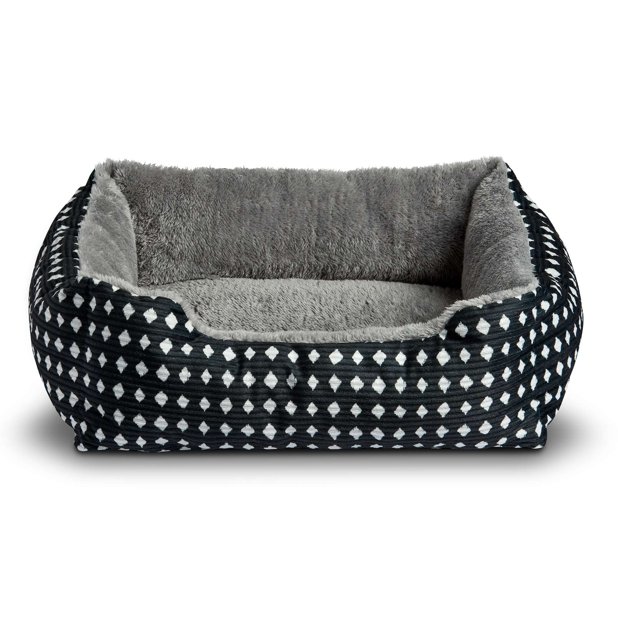 Dog & Cat Bed, Plush Cuddler, Portable, Black & White Diamonds, 19" × 15"