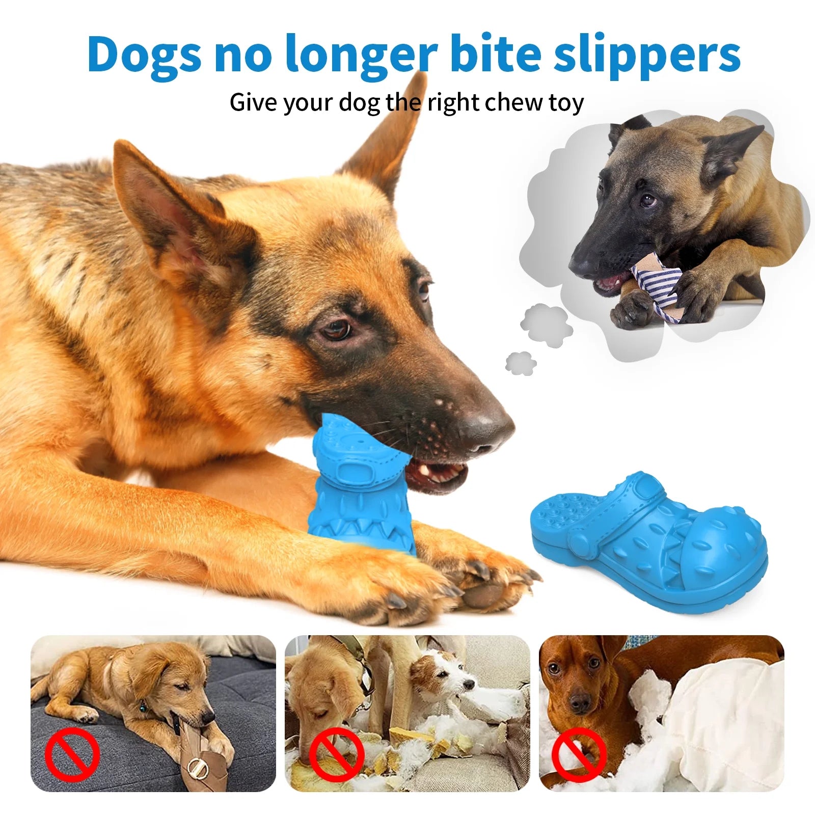 Dog Toys for Aggressive Chewers Large Breed, Slipper Shape Squeaky Dog Chew Toys for Aggressive Chewers Puppies Medium Large Dogs, Blue