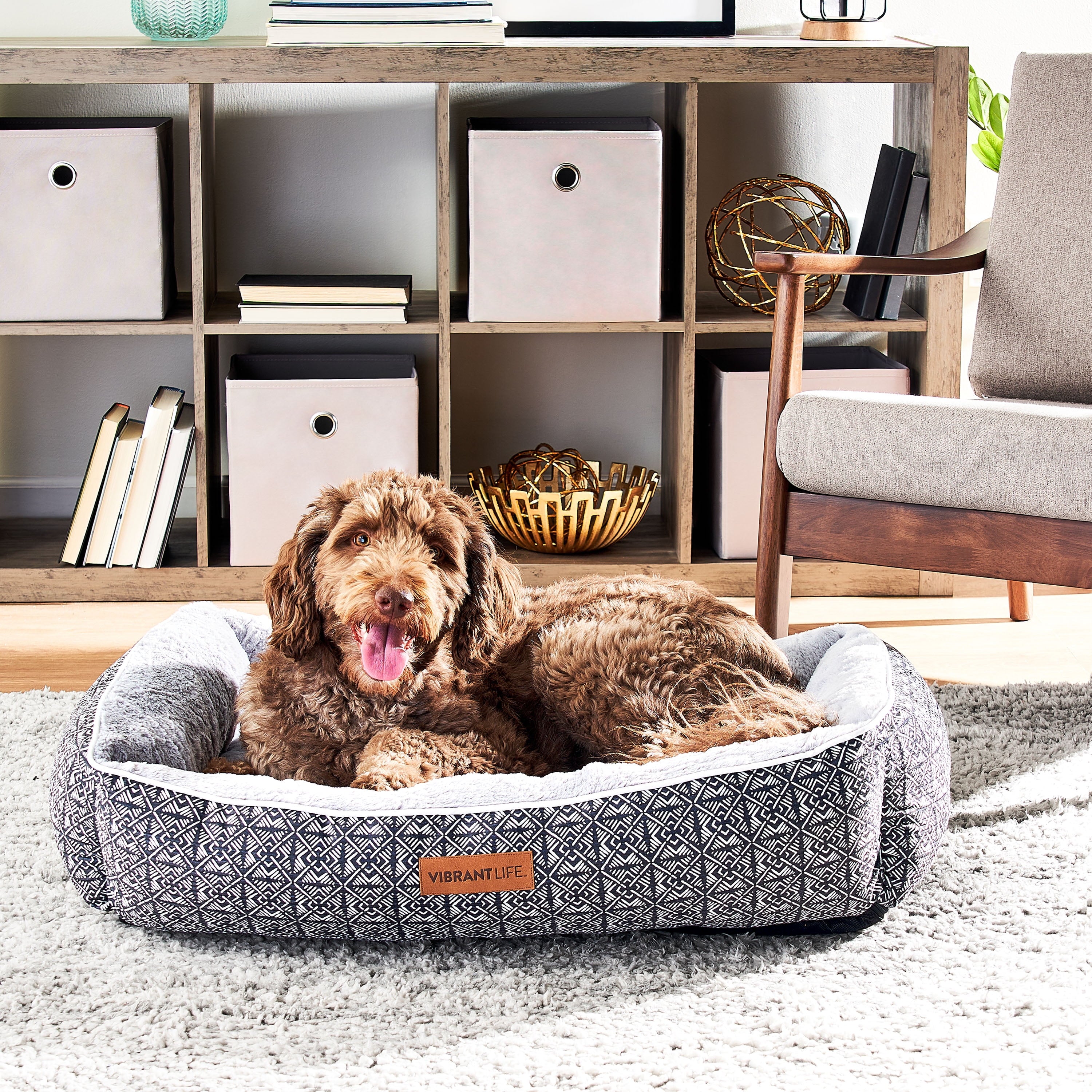 Bolster Dog Bed, Machine Washable, Plush Lounger Large, 36" X 27"