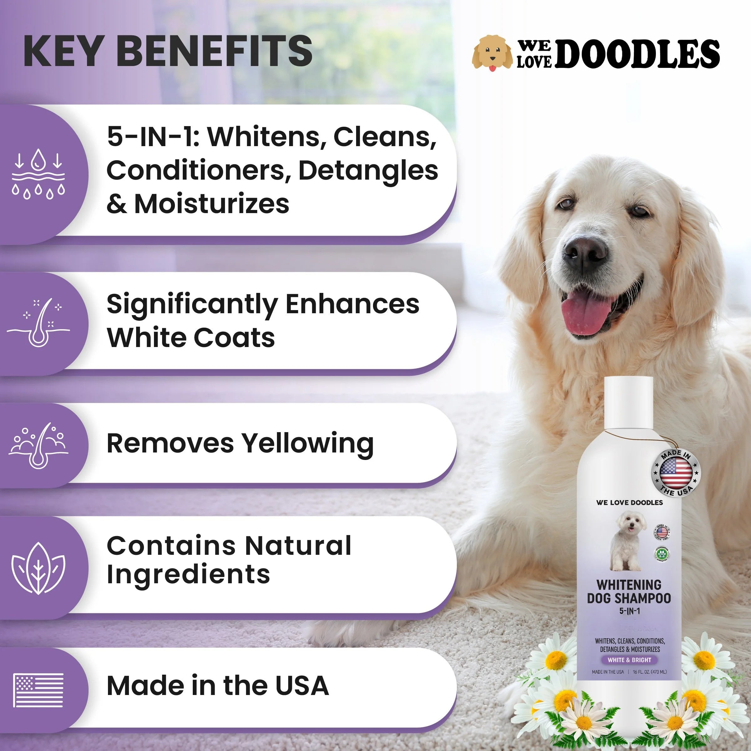 Whitening Dog Shampoo | Clean Ingredients | Made in USA | Brightening Dogs Fur | White & Bright Hair | Removes Stains & Discoloration []