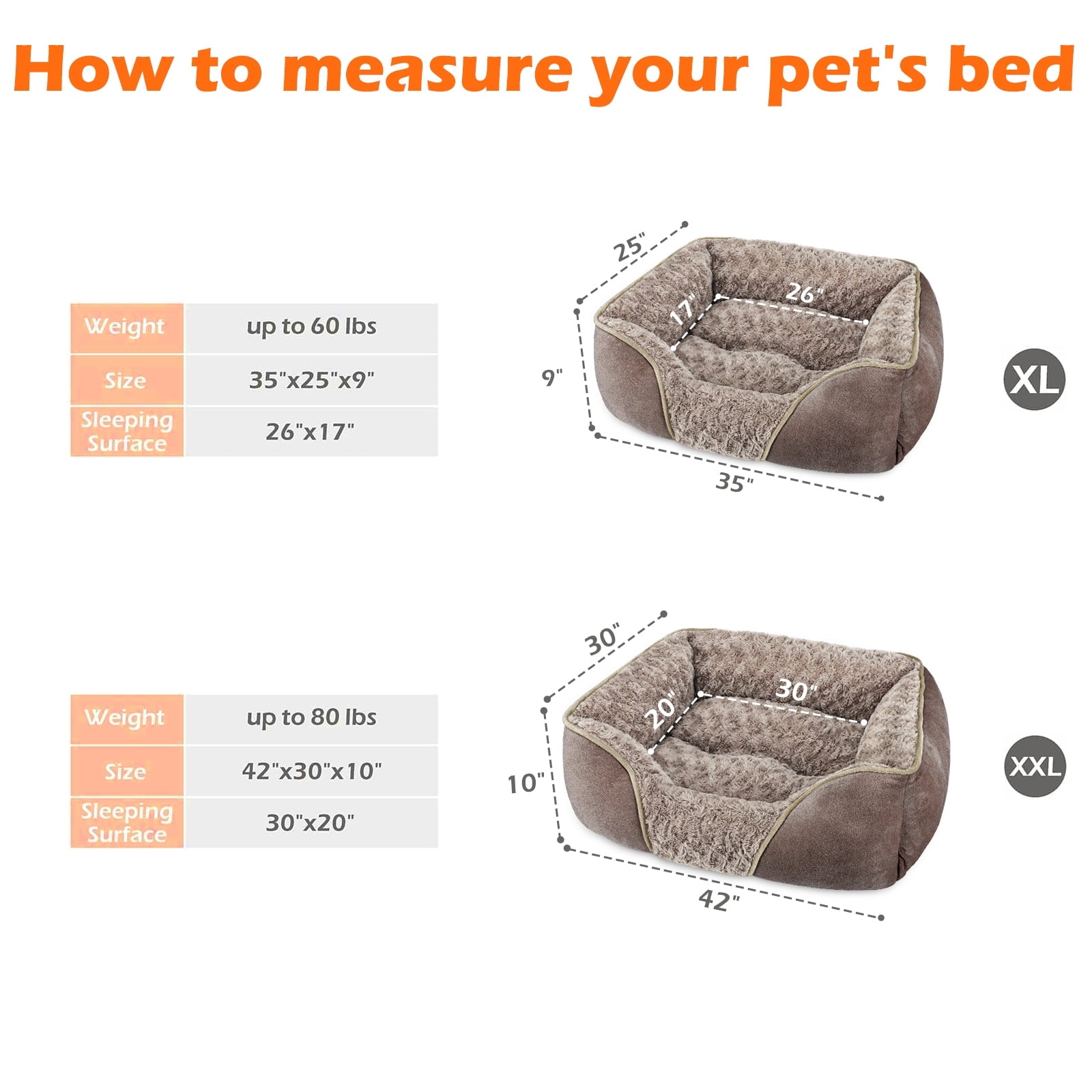 Soft Calming Sleeping Puppy Bed, Rectangle Washable Orthopedic Dog Bed, Large Dog Bed for Large Medium Small Dogs, Durable Pet Cuddler with Anti-Slip Bottom, Beige, 20Inch