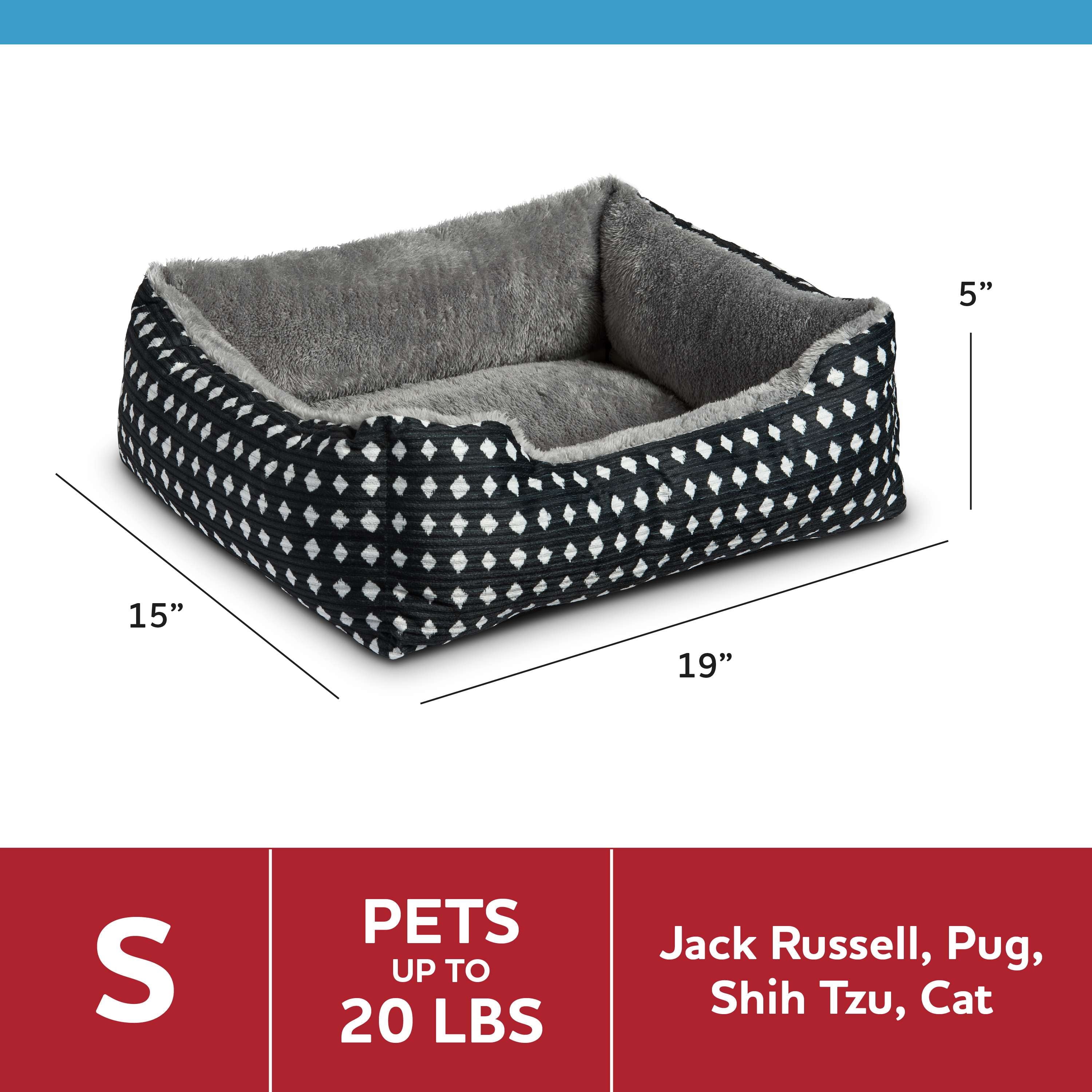 Dog & Cat Bed, Plush Cuddler, Portable, Black & White Diamonds, 19" × 15"
