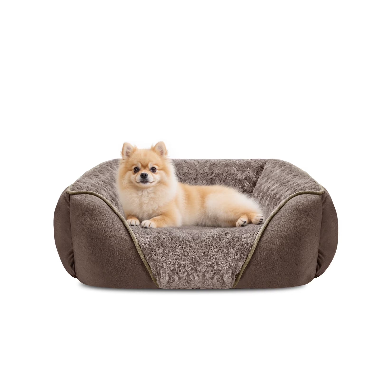 Soft Calming Sleeping Puppy Bed, Rectangle Washable Orthopedic Dog Bed, Large Dog Bed for Large Medium Small Dogs, Durable Pet Cuddler with Anti-Slip Bottom, Beige, 20Inch