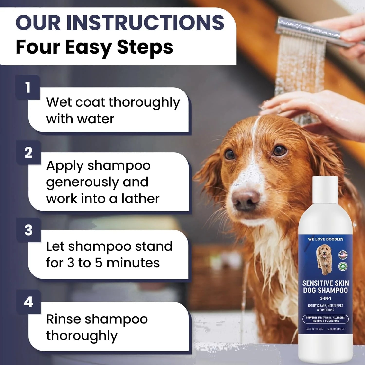 Premium 3-In-1 Sensitive Skin Dog Shampoo, Great for Allergies, Itching, Scratching, Anti-Itch with Oatmeal & Aloe, Made in USA, Itchy Coat Relief, Clean Ingredients, 16 Oz []